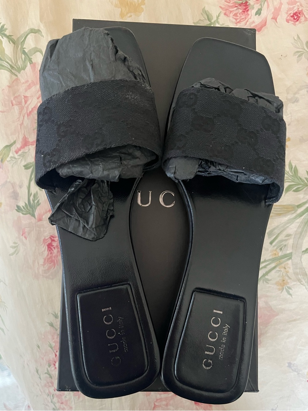 Gucci Black Logo Canvas Slides